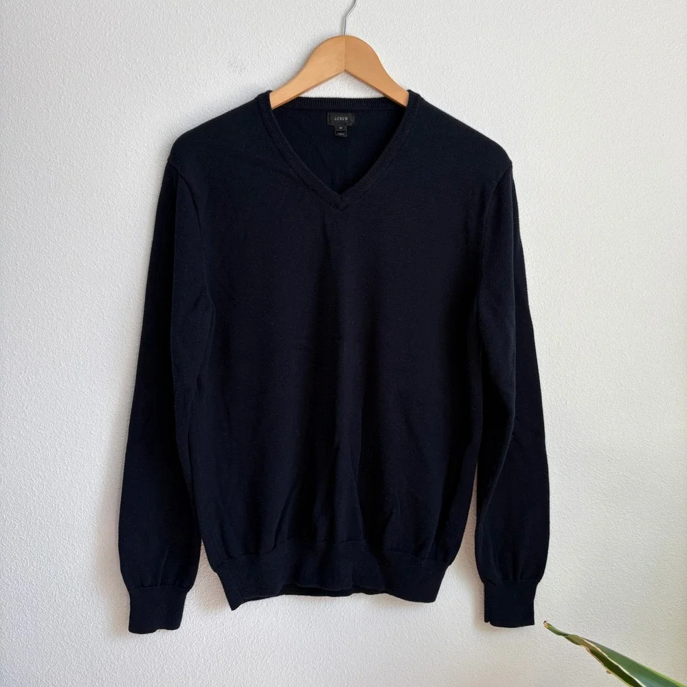 J.Crew Mens Dark Navy Blue 100% Cotton V-Neck Sweater Size M